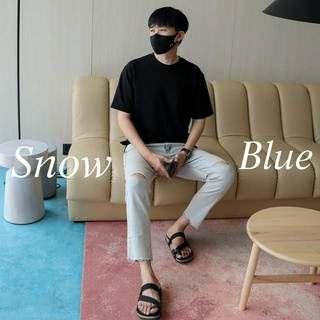 [ SNOW BLUE ] ยีนส์ทรงกระบอกเล็ก ทรงกระบอกเล็ก  รุ่นปลายขาเต่อ !