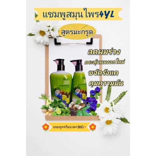 แชมพู+ครีมนวดสมุนไพรต้มสด4YL (โฟว์วายแอล)