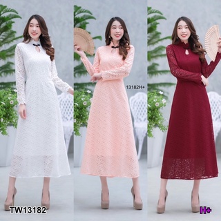 TwinsShopVip💗พร้อมส่ง TW13182 เดรสกี่เพ้าลูกไม้