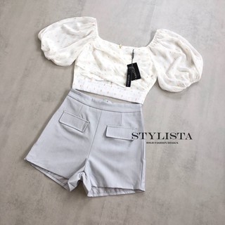 ชุดเซตเสื้อแขนสั้นปักเลื่อม แขนพองๆกางเกงขาสั้น TAG :: STYLISTA Code : ST20125