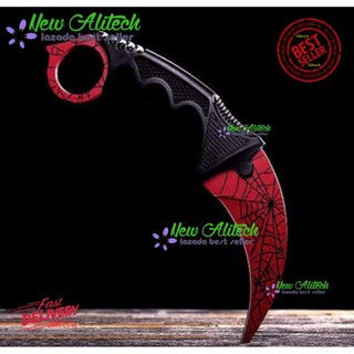 K16 Karambit Knife Web มีดพก มีดคารัมบิต มีดเดินป่า มีดใบตาย มีดควง (ใบคมและแหลม) ลายแมงมุม สีแดง