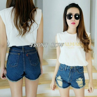 Korea high waist ripped front shorts jeans