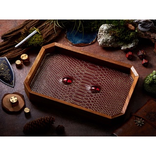 BEHOLDER Dice Tray | Red Gold Leather &amp; Red eye | Octagon Dice Tray | Faux Leather | RPG Dice Tray | DnD Dice tray