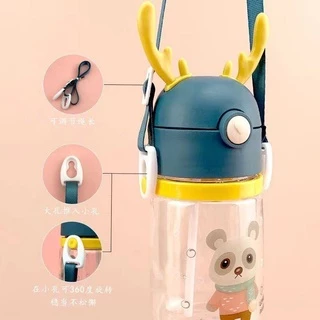🌟สินค้าพร้อมส่ง🌟 ขวดน้ำ กระติกน้ำ กระบอกน้ำเด็ก กระติกน้ำเด็กลายการ์ตูน ขวดน้ำเด็กลายน่ารักๆ แบบหลอดดูด มีสายสะพาย🌟