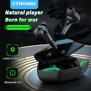 ETRONIK G11 หูฟังสำหรับเล่นเกม TWS ไร้สายบลูทูธ V5.0 หูฟังกีฬากันน้ำ HIFI สเตอริโอตัดเสียงรบกวนพร้อมไมโครโฟนหูฟังแบบเบส Gamers หูฟังสำหรับเล่นเกม