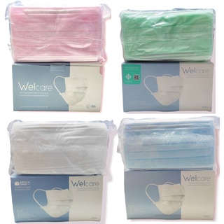 พร้อมส่ง+++ welcare mask / Klean mask สีเขียว/ฟ่า/ขาว/ชมพู 50 ชิ้นต่อกล่อง