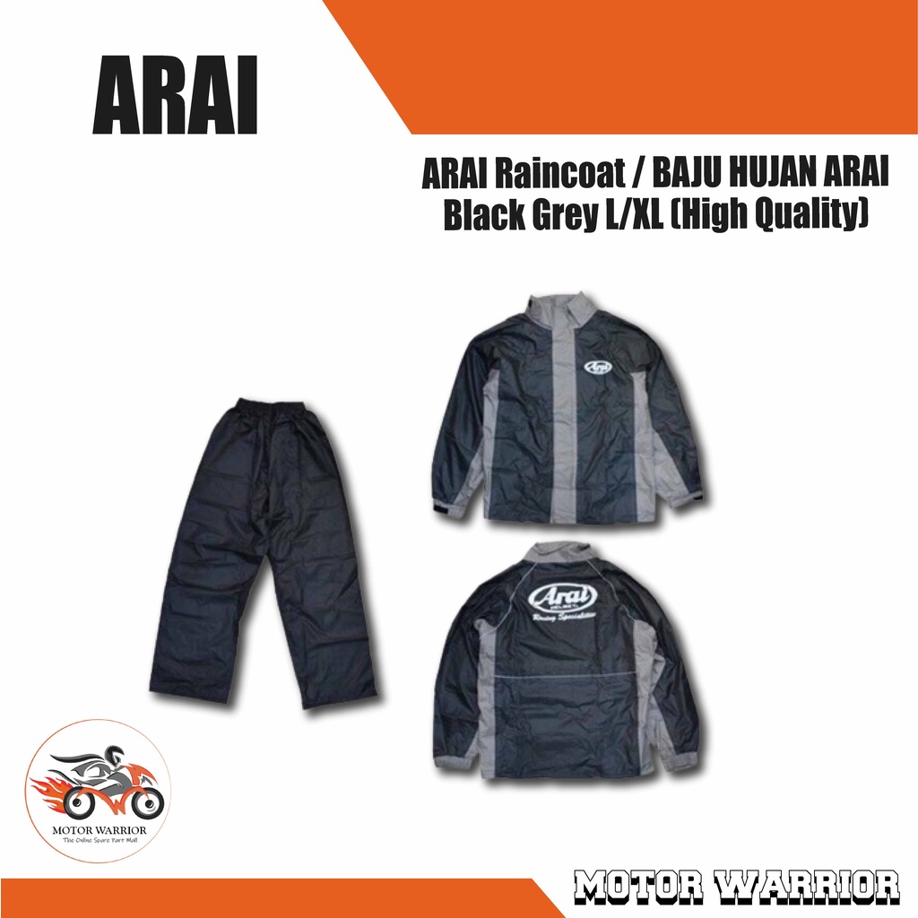 เสื้อกันฝน ARAI / BAJU HUJAN ARAI - สีดํา สีเทา L / XL (คุณภาพสูง)