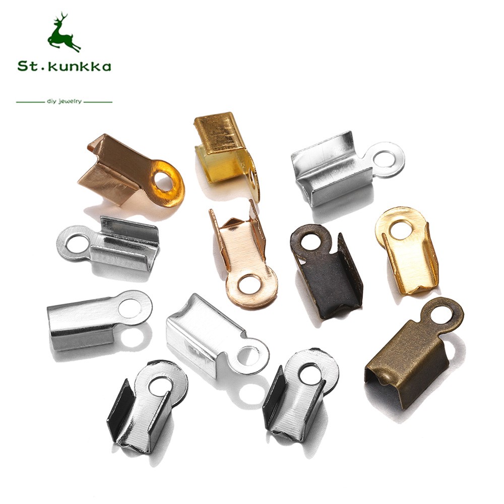 ขั้วต่อลูกปัดหนังริบบิ้น 200ชิ้น/ล็อต อุปกรณ์ทำสร้อยข้อมือ DIY เครื่องประดับ งานฝีมือ อุปกรณ์ตกแต่ง