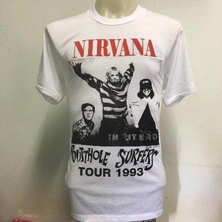 HH . NIRVANA 1993s เสื้อยืดวินเทจ เสื้อวง วงร็อค เสื้อโอเวอร์ปริ้นส์ Nirvana เสื้อ3D สไตล์วินเทจ AcDc Labe cotton