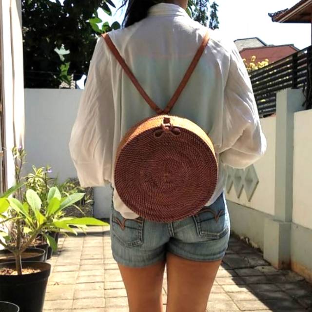 ATE LEATHER RATTAN BAG BACKPACK รุ่น
