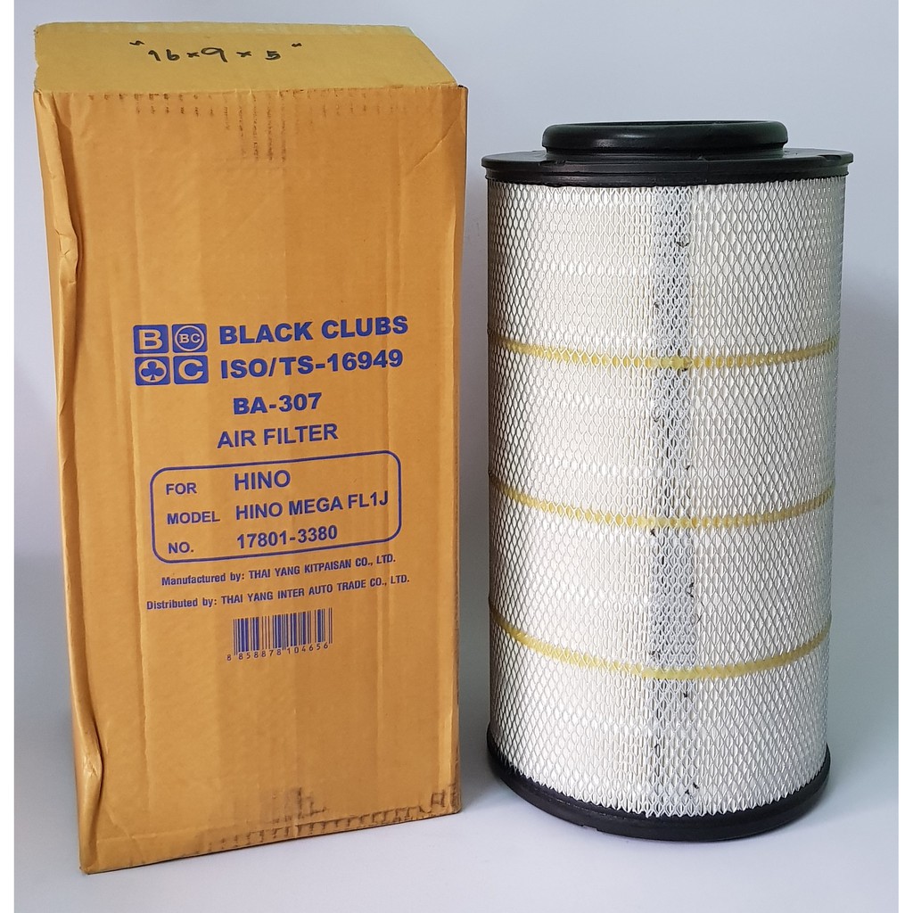 กรองอากาศ Hino Mega FM1J, FL1J, FG8J (เครื่อง JO8E) ลูกนอก, ลูกใน ยี่ห้อ Black Club
