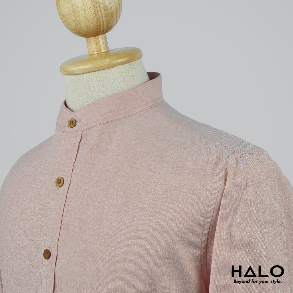เสื้อคอจีน สีพีช Oxford cotton 100% เก็บปลายทาง เสื้อเชิ้ตชาย  ชุดทำงาน