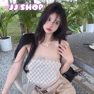 JJ shop 💜พร้อมส่ง  เสื้อเกาะอก ผ้าไหมพรม ลายBW ทั้งตัวผ้าใส่สบายสุดเซ็กซี่ "6098" -N