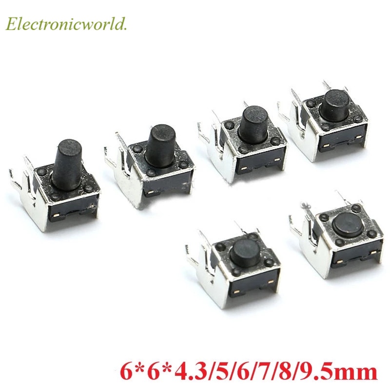 20PC/LOT 6x6 มม.แผง PCB Momentary Tactile Tact Mini Switch 6*6*4.3/5/6/7/8/9/10/12 มม.มุมขวาพร้อม stent 6x6x4.3 มม.