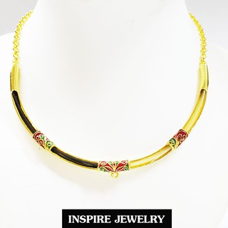 INSPIRE JEWELRY โชคเกอร์คอปรับไซด์ได้ สอดขนหางช้าง ชุบทอง ให้เลือกมีห่วงไว้ใส่จี้ ลงยาสวยงาม ปราณีต