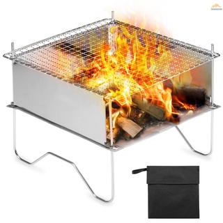 Portable Folding Stainless Steel BBQ Grill Wood Burning Stove for Picnic Garden Camping Backpacking