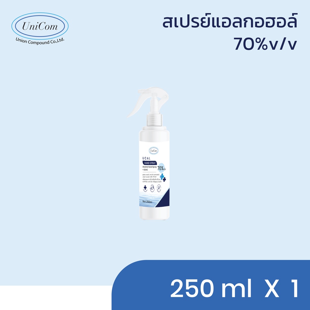 Ucal hand spray สเปรย์แอลกอฮอล์ 70% ขนาด 250 มิลลิลิตร (Unicom)