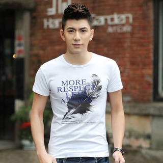 เสื้อยืดผู้ชายแขนสั้นคอกลม(สกรีนลายขนนก) (TSH-043)