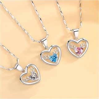 s999 Deer heart สร้อยคอเงินแท้   สวยเรียบหรู จี้เป็นเงินแท้ 99.99% ประดับด้วย Cubic Zirconia (CZ) มี 3 สี ขาว ฟ้า ชมพู