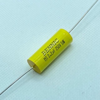 Capacitor ยี่ห้อ BENNIC หางหนู สีเหลือง ค่า 2.2uF 250V.