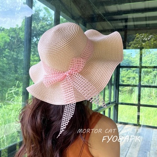 หมวกสานปีกกว้างFloppy hat  หมวกแฟชั่น ปีกกว้าง โบว์ใหญ่ น่ารักภาพรูปสวยงาม พร้อมส่ง ส่งขอทุกวัน