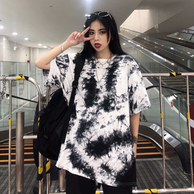 【sssuper solo】เสื้อยืด พิมพ์ลายมัดย้อมสไตล์เกาหลี สำหรับผู้หญิง Oversize
