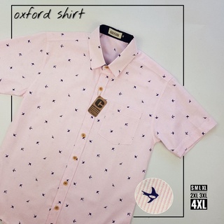 เสื้อเชิ้ตชาย คอปก ผ้า Oxford ลายนกนางแอ่น สีชมพู มีถึง 4XL