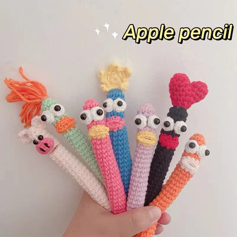 ตุ๊กตาถักการ์ตูนน่ารักสำหรับ Apple Pencil 1/2 กล่องดินสอ