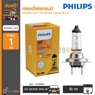 PHILIPS หลอดไฟรถยนต์ ความสว่าง+30% 12V 55W PX26d ขั้ว H7