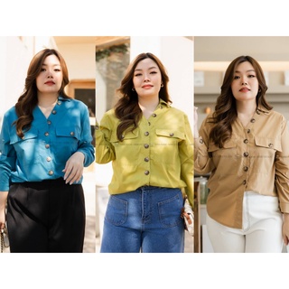 SH56 Plus size สาวอวบอ้วน เสื้อเชิ้ตกระเป๋าหน้า รุ่น basic  สีสวยมาก ใส่ง่าย แมชได้หลายชุด ดีเทลกระเป๋าหน้า 2 ข้าง