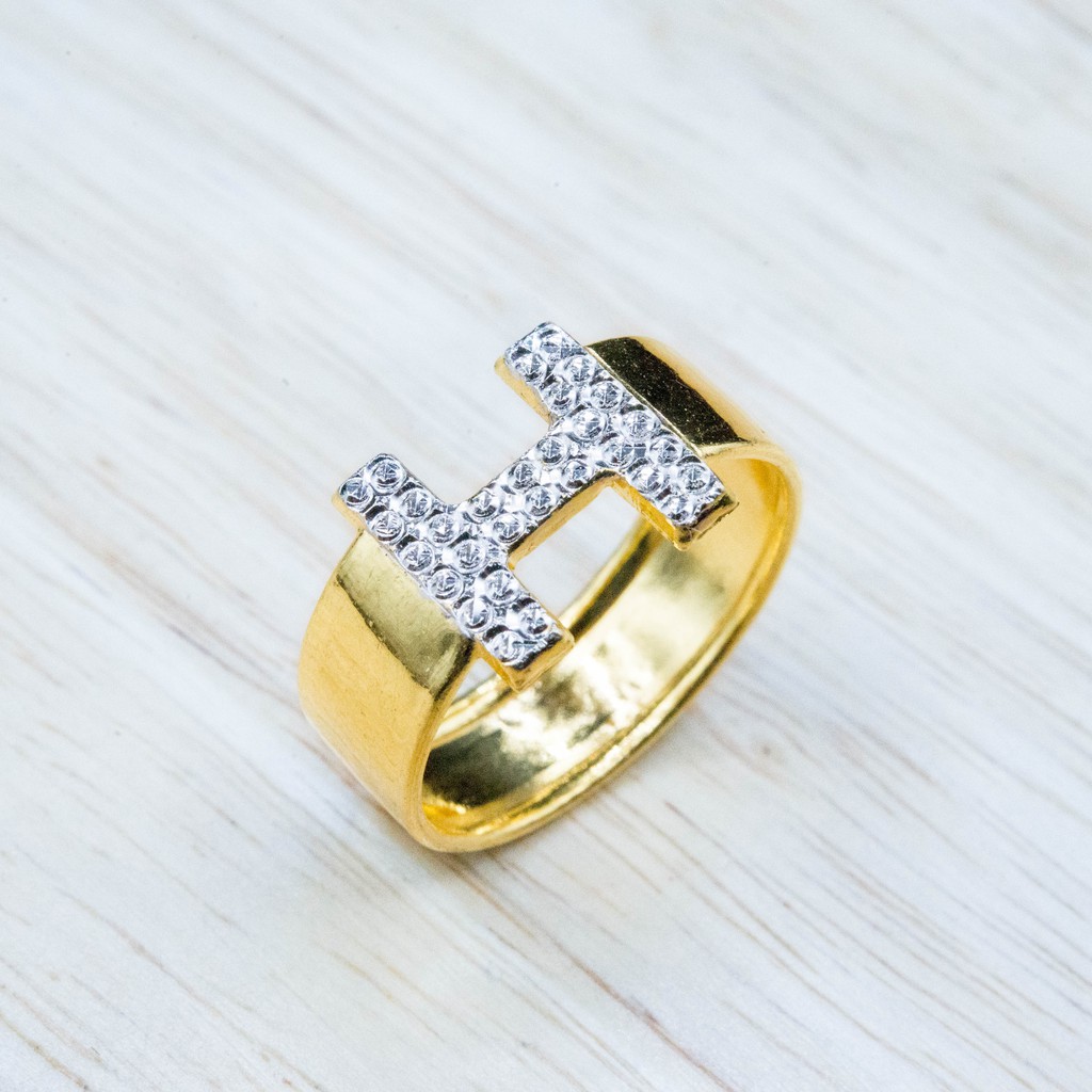 ⭐ แหวนทองแท้รูป H ชุบสี น้ำหนัก 1 สลึง