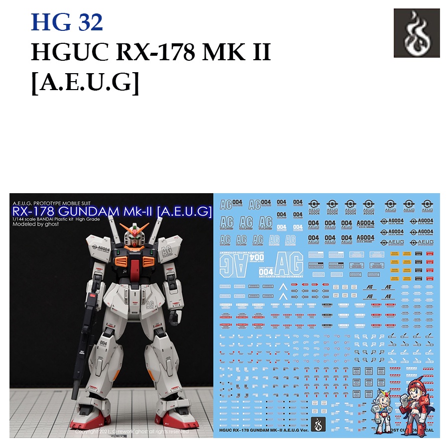 ดีคอลน้ำ [GHOST] HG 32 s HGUC RX-178 MK II [A.E.U.G] HG 1/144 (HIQ) Fluorescent WATER DECAL GHG32 GHG 32 HG32