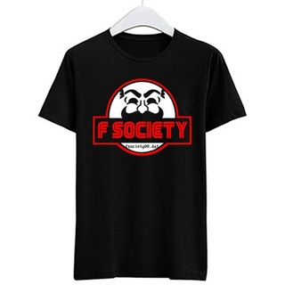 เสื้ 🔥 Fsociety นาย เสื้อยืด พิมพ์ลายโลโก้หุ่นยนต์ สีดํา สําหรับผู้ชายเสื้อยืดอินเทรนด์ 🔥S-5XL