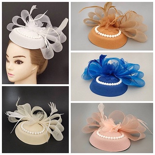 HisoChic กิ๊บหมวก ใส่ออกงาน สไตล์ Fascinator แนวผู้ดีอังกฤษ รุ่นโบว์ใหญ่+ลูกปัดมุก