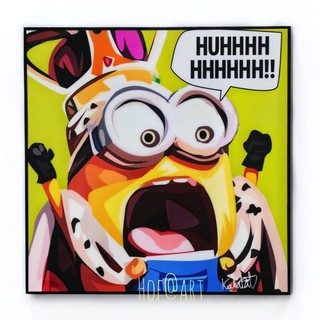 Minion มินเนี่ยน King Bob จากเรื่อง Despicable Me รูปภาพ​ติด​ผนัง​ pop art การ์ตูน อนิเมชั่น แต่งบ้าน ของขวัญ กรอบรูป