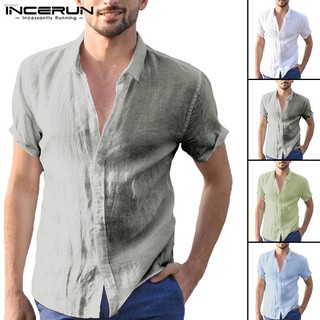 เสื้อเชิ้ตผ้าลินิน แขนสั้น สำหรับผู้ชาย