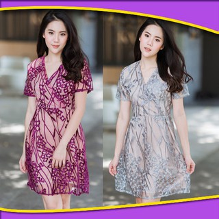 (L) 10 DressWorld เดรส เรียบแต่หรูด้วยผ้าชีฟองปักลายเก๋มาก ดูมีมิติ ใส่แล้วน่ารักมาก ทั้งหวานทั้งดูแพง เสื้อผ้า เดรสสั้น