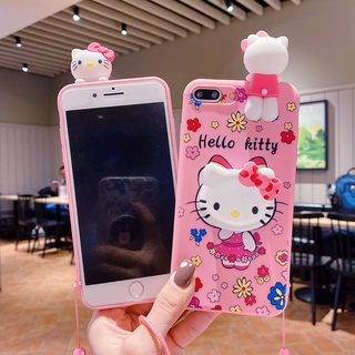 เคสโทรศัพท์ซิลิโคน Hello Kitty พร้อมสายคล้องคอสำหรับ OPPO A37 A39 A57 A59 F1S A71 A73 F5 A77 F3 A79 A83 A1K Realme C2 A9 2020 A5 2020 A31