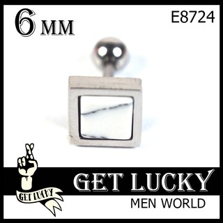 E8724 ตุ้มหูผู้ชาย GET LUCKY จิวหู ชาย (แพค1ชิ้น) ขนาด 6 mm งานสวยคุณภาพสูงทุกร่น