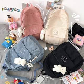 กระเป๋าเป้ Bear Corduroy backpack แถมพวงกุญแจ