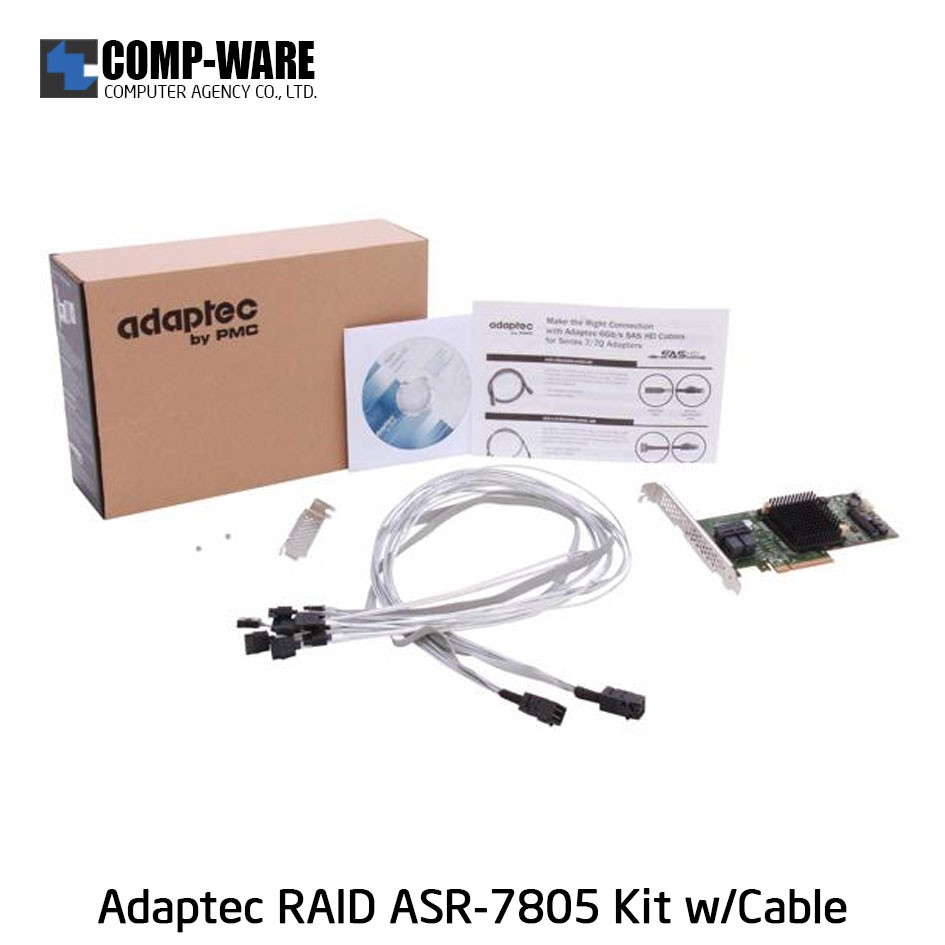 Microsemi Adaptec Raid Controller 2274200-R (8-Port Internal) PCIe ASR-7805 Kit พร้อมสายในกล่อง ไม่ม