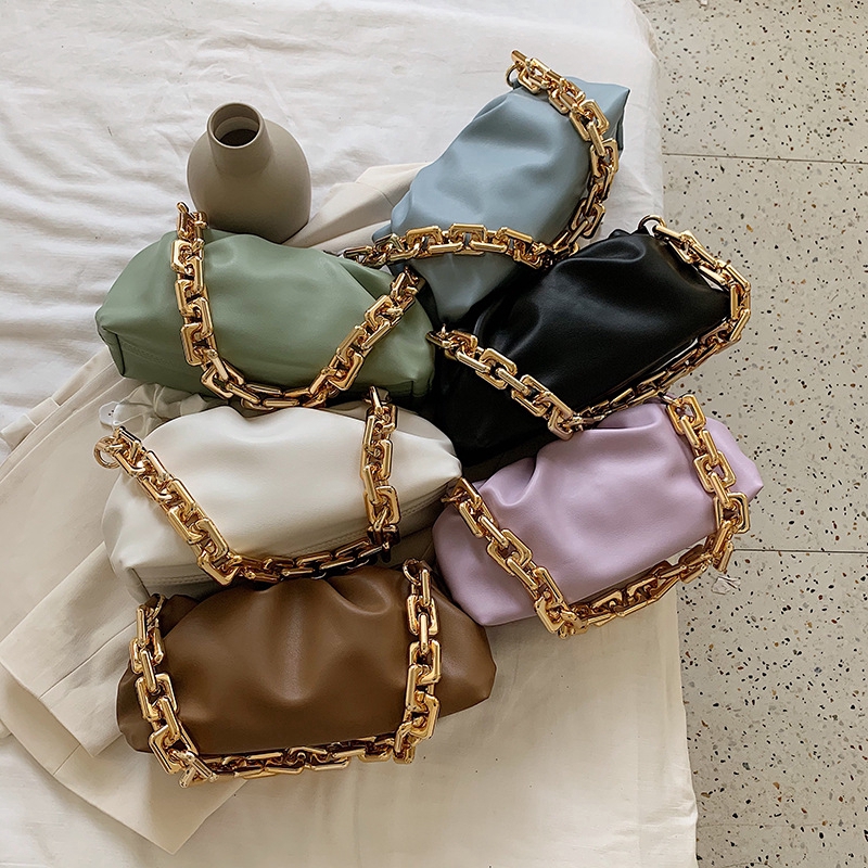 JASMIN NOIR กระเป๋าสะพาย สายโซ่ หนัง PU สีพื้น ทรงเมฆ สไตล์ลำลอง สำหรับผู้หญิง