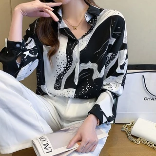 เสื้อเชิ้ตแฟชั่นผู้หญิงเกาหลี มีขนาดสาวอวบ ลวดลายสวย แขนยาว คอปก