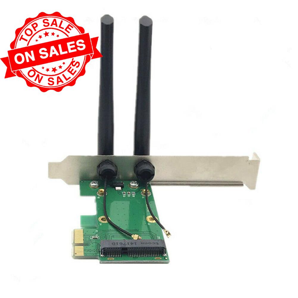 Wireless Wifi Network Card Mini PCIE To PCI-E 1X Desktop Adapter + Antennas 2 Z7J3