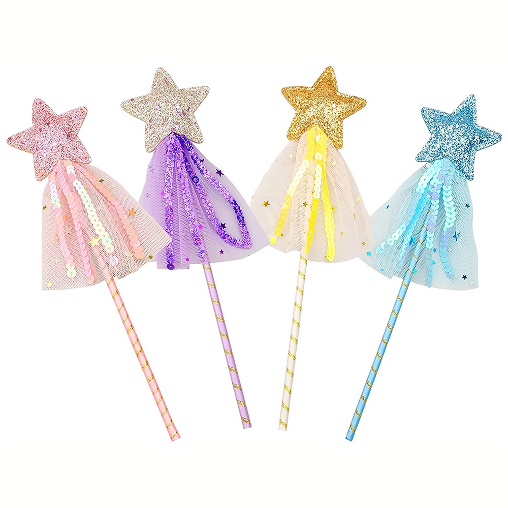 สาวบทบาทเล่น Party Favor Princess Fairy Star Wand Magic Dress Up Wand สําหรับเด็กฮาโลวีนและคริสต์มาสคอสเพลย์