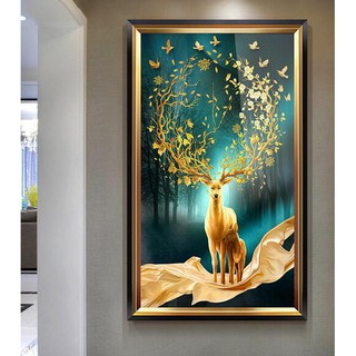 (พร้อมส่ง) ภาพติดเพชร ครอสติสคริสตัล diamond painting  ภาพวาดเพชร ภาพตกแต่งบ้าน Fortune Deer  ศิลปะ DIY 5D #sh143