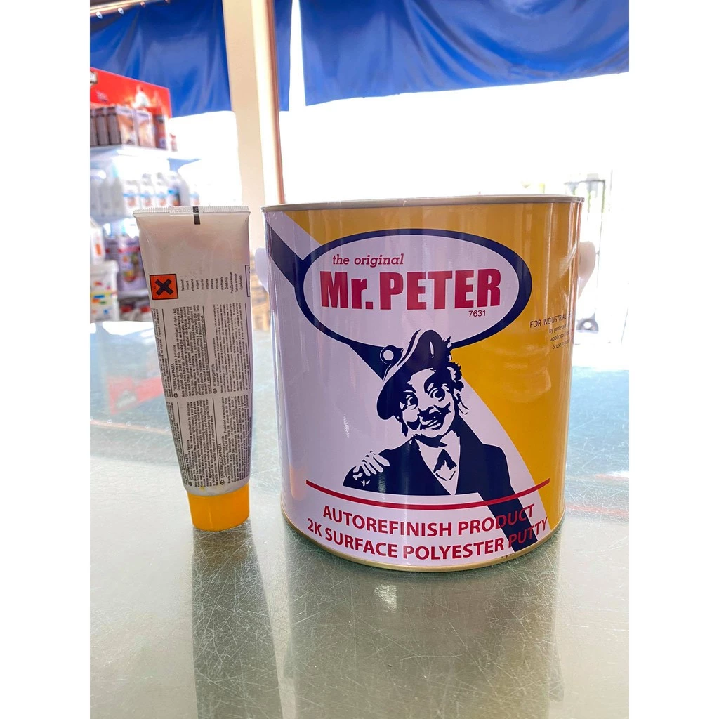 สีโป๊ว โพลีเอสเตอร์มิสเตอร์ปีเตอร์ Mr. Peter Polyester 2K Putty ขนาด 4 กก. สีโป๊วรถยนต์ โป๊วเหลือง