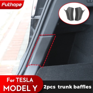 Tesla อุปกรณ์เสริมFuthoe 2cs ABS Sides Fender Cover For Tesla Model Y Trunk Sides Fender Cover Baffles rotect the trunk