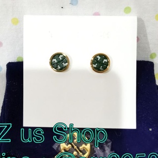 TORY BURCH MILLER Circle-Stud Earrings/green, white งานชอป.