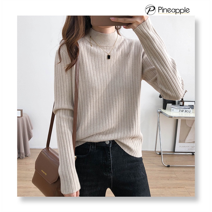8A63 เสื้อไหมพรมถัก แขนยาว Half turtleneck sweater